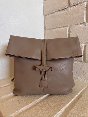 Dooney & Bourke Taupe Crossbody Fold-Over Leather Bag